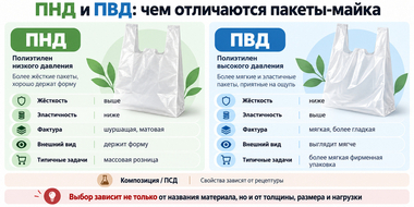 Сравнение пакетов-майка из ПНД и ПВД по жёсткости, эластичности и внешнему виду